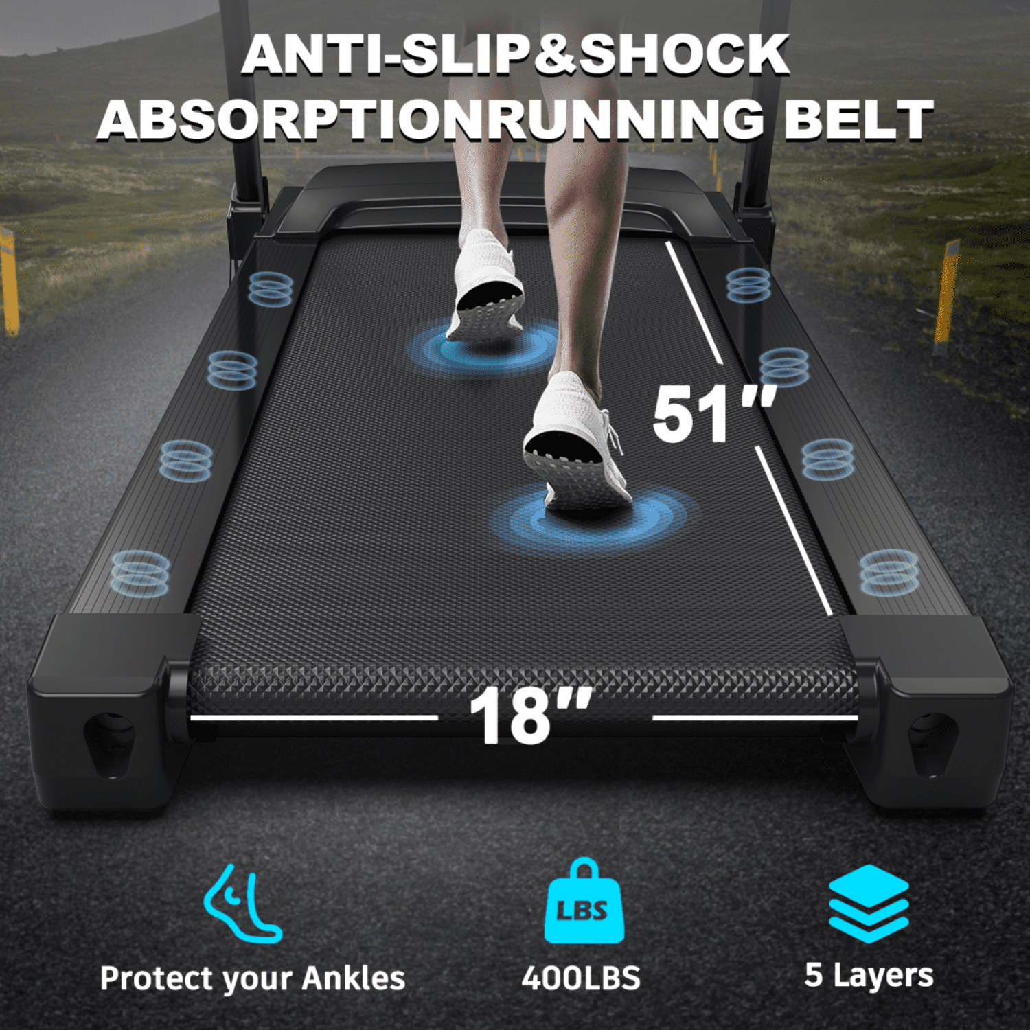 Electric Treadmill with Automatic Incline, 3.5HP Motor, 400LB Capacity, Bluetooth MP3, Shock Absorption, Foldable, APP Integration, 12 Training Programs, LCD Display