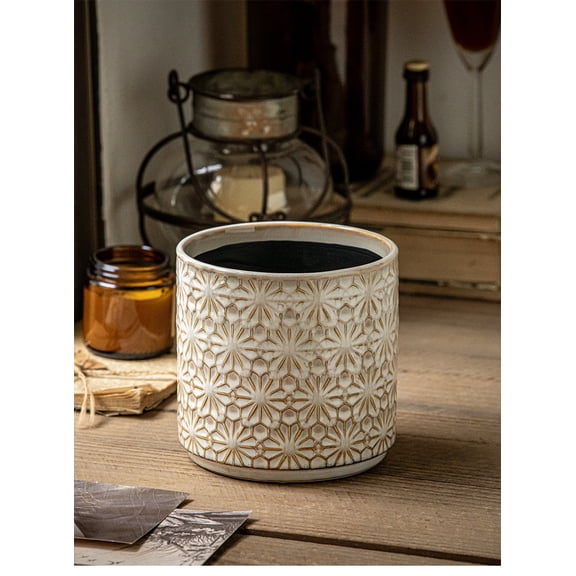 HOME Kitchen Utensil Holder, 7.2" Large Ceramic Stable Utensil Crock for Kitchen Counter, Utensil Holder with Cork Mat, Removable Bamboo Divider for Easy, Kitchen Decor and Accessories