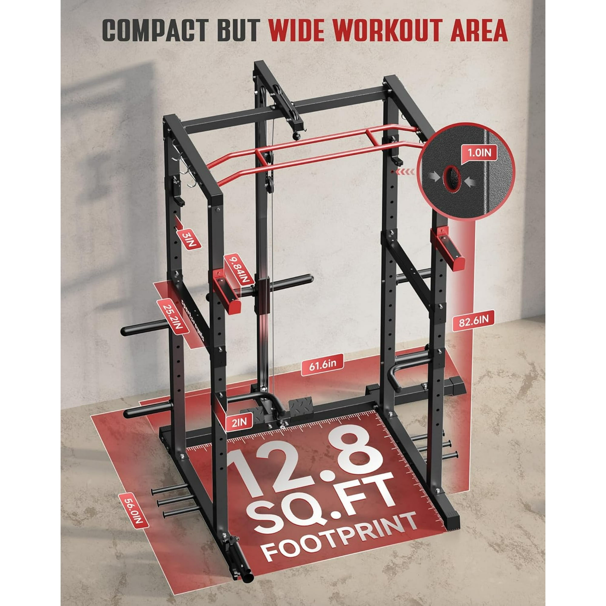 UPGO Power Cage,1200lbs Multi-Function Power Rack with Lat Pulldown and Pulley System and More Training Attachment, Weight Cage for Home Gym