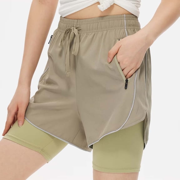 Ounisa Women's 2 in 1 Running Shorts High Split Lightweight Athletic Short High Waisted Liner Workout Gym Short with Pocket
