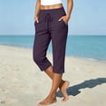 thumbnail image 2 of Nooxsoe Womens Summer Casual Yoga Capri Trousers High Waist Drawstring Elastic Waist Straight Leg Side Patch Pockets Loose Fit Breathable Fabric Gym Lounge Office Everyday Bottoms Purple XXL, 2 of 9