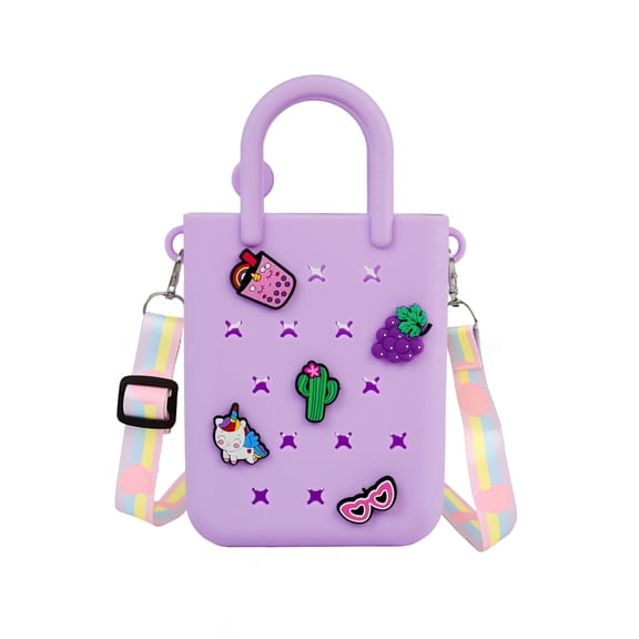 Silicone hole handbag toddler purse with adjustable shoulder strap can be DIY decoration, girls birthday gift