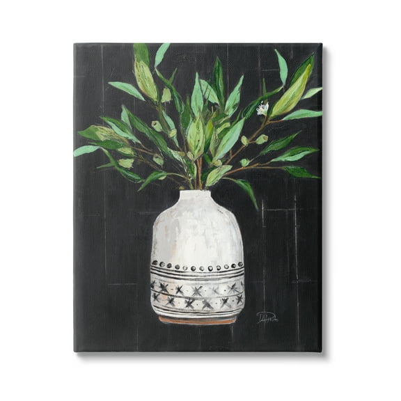 Stupell Industries Tall Botanical Leaves Arrangement Patterned Pottery Vase Painting Gallery Wrapped Canvas Print Wall Art, Design by Patricia Pinto