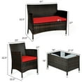 thumbnail image 3 of Gymax 4 Pieces Patio Rattan Conversation Furniture Set Outdoor w/ Brown & Red Cushion, 3 of 9