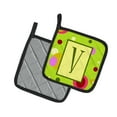 thumbnail image 2 of Carolines Treasures CJ1010-VPTHD Letter V Monogram - Lime Green Pair of Pot Holders, 7.5HX7.5W, multicolor, 2 of 2