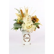 Way To Celebrate 16 inches Ceramic Potted Artificial Cream Sunflower and Hydrangea Decoration