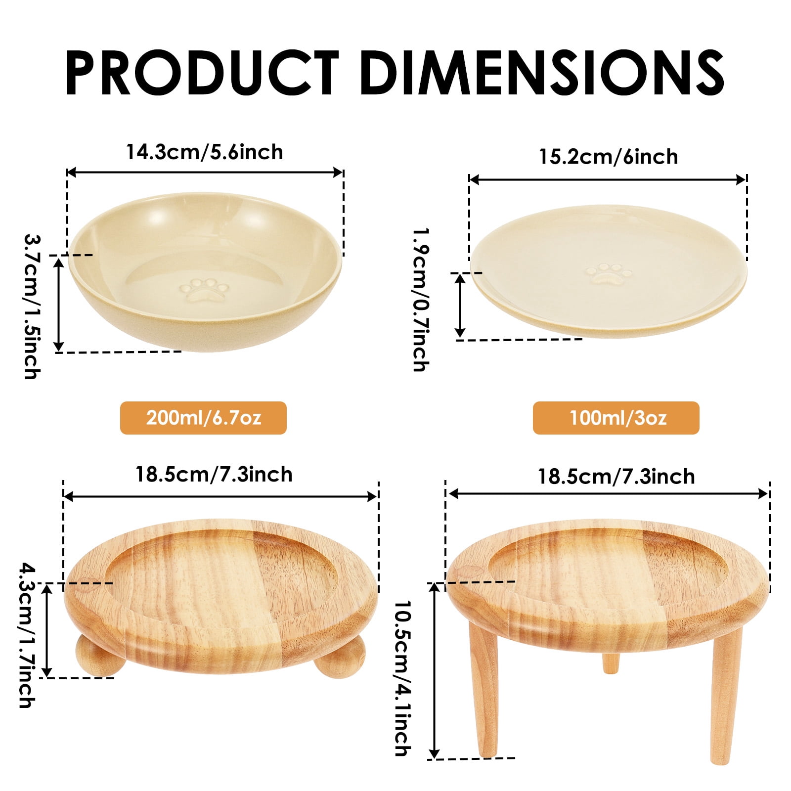 Raised Ceramic Wide Whisker Friendly Cat Dish Food and Water Bowl with 2 Style Stand Adjustable Pet Bowl Set for Food and Water