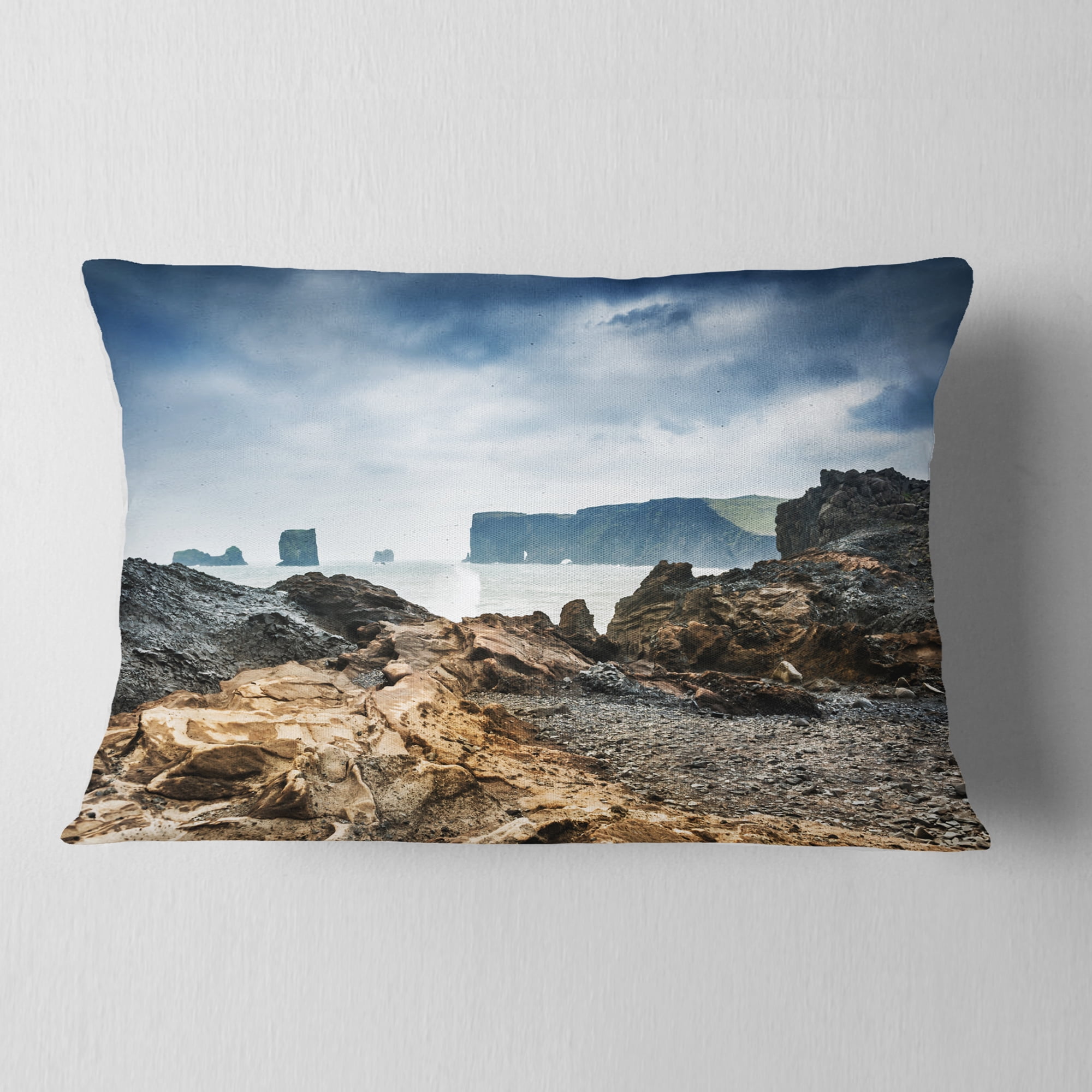 Designart Storm in Rocky Coast of Atlantic - Landscape Printed Throw Pillow - 12x20