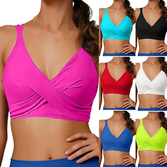 Agkizg Stylish Slim Fitting Bikini Top,Elegant Vacation Swim Top with Built-in Bra Pads,Adjustable Straps Bathing Suits Top (Women's)