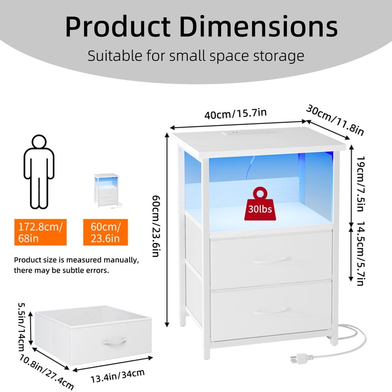 Tomnk Nightstand with Charging Station, 2 Drawers photo 3