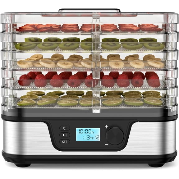 Food Dehydrator,400W Food Dryer Machine with 5 Stainless Steel Trays,72 H Timer & Temp Control up to 167°F, Recipe Book for Jerky, Fruit, Meat, Vegetables, Herbs, BPA-Free