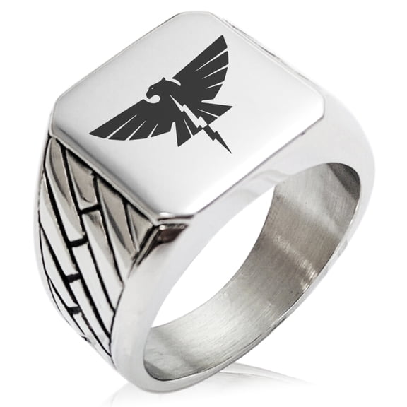 Stainless Steel Zeus Greek God of Sky Geometric Pattern Biker Style Polished Ring