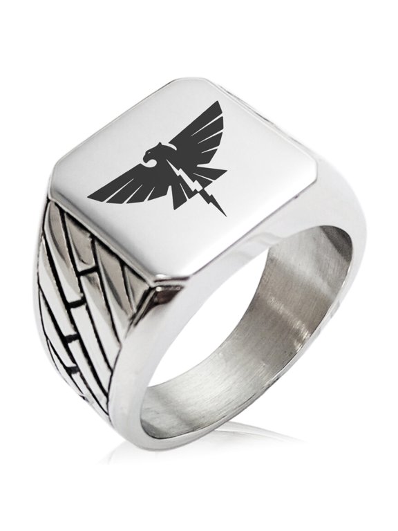 Stainless Steel Zeus Greek God of Sky Geometric Pattern Biker Style Polished Ring