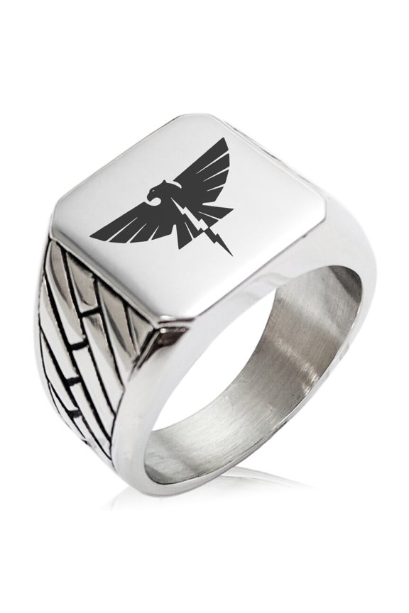 Stainless Steel Zeus Greek God of Sky Geometric Pattern Biker Style Polished Ring
