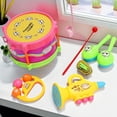 thumbnail image 1 of Ensemble d'Instruments de Musique pour Enfants 5 Pcs Casse-Tête Combinaison Instrument de Musique pour Bébé Tambour Double Face Marteau de Sable Jouet Animal pour Enfants, A1, 1 of 5