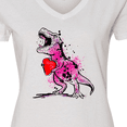 thumbnail image 4 of Inktastic Valentine's Day Graffiti T-Rex with Heart Shaped Candy Box Women's V-Neck T-Shirt, 4 of 5