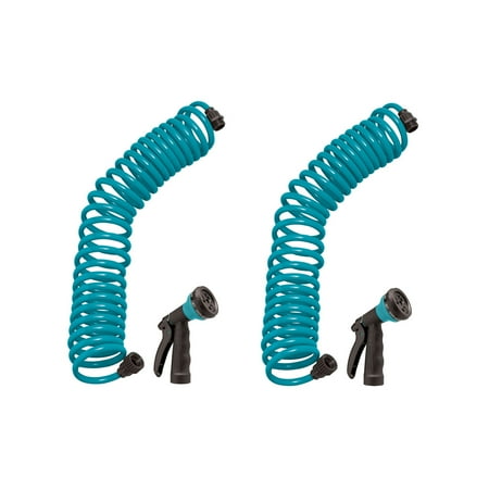 - Orbit 25' Teal Coil Garden Hose with ABS Threads and 8 Pattern Nozzle (2 Pack)