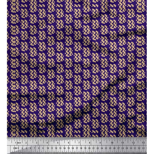 Soimoi Blue Poly Georgette Fabric Brush Stroke Abstract Decor Fabric Printed Yard 52 Inch Wide