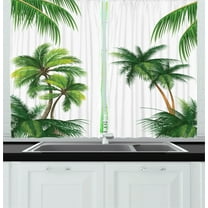 Tropical Curtains 2 Panels Set, Coconut Palm Tree Nature Paradise Plants Foliage Leaves Digital Illustration, Window Drapes for Living Room Bedroom, 55W X 39L Inches, Hunter Green, by Ambesonne