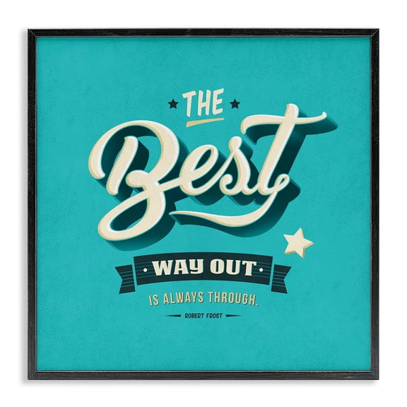 Stupell Industries Shabby Chic The Best Way Out Inspirational Blue Word Design Black Framed Giclee Art, 12 x 12, by Estera Kecek