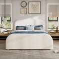 thumbnail image 4 of WAWOKV Queen Size Linen Upholstered Platform Bed Frame with Curved Headboard, Modern Minimalist Bed with Solid Wood Legs, Thick Padded Headboard, No Box Spring Needed, Beige Fabric Bed for Bedroom, 4 of 14