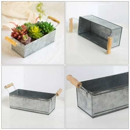 Soimiss Succulent Planter Flower Pot Rectangular Metal Planter with Handles 1Pcs