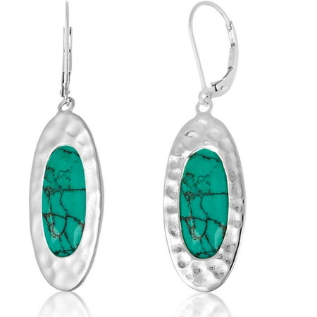Women S Sterling Silver Rhodium Oval Turquoise Leverback Earrings Women S Sterling Silver Rhodium Oval Turquoise Leverback Earrings