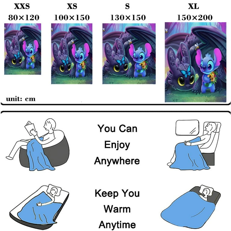 Cute Lilo & Stitch Blanket for Office, Bed, Sofa Durable Bed Blanket Valentines Day Gifts Blanket for Kids Girls Boys/XL-150*200cm, Other