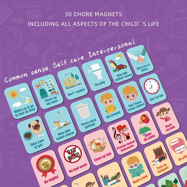 Tableau De Récompense Magnétique Pour Enfants – 30 Tâches + 70 Aimants Étoiles – Système Montessori – Planificateur Hebdomadaire – Aide TDAH