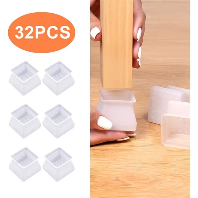 Puntas de silicona cuadradas para patas de silla, 32 piezas, ajuste de 1,4", protector de piso contra rayones y ruido, ideal para mesas y sillas