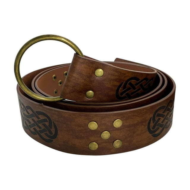 Medieval Belt PU Leather Embossed Larp Rivet Costume Belt Brown