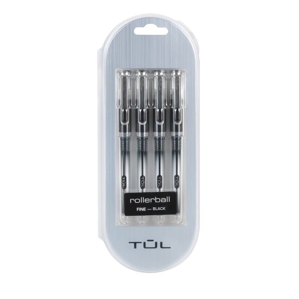 TUL RB1 Rollerball Pens, Fine Point, 0.5mm, Silver Barrel, Black Ink