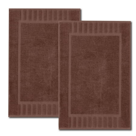 White Classic Luxury Bath Mat Towel Set  Absorbent Cotton Hotel Spa Shower/Bathtub Mats [Not a Bathroom Rug] 22x34  Brown  2 Pack