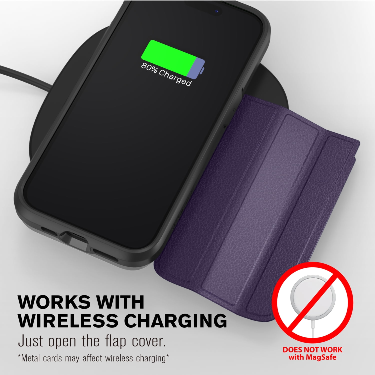 VENA vCommute Wallet Case Compatible with Apple iPhone 15 Pro (6.1"), (Military Grade Drop Protection) Flip Leather Cover Card Slot Holder with Kickstand - Deep Purple / Black