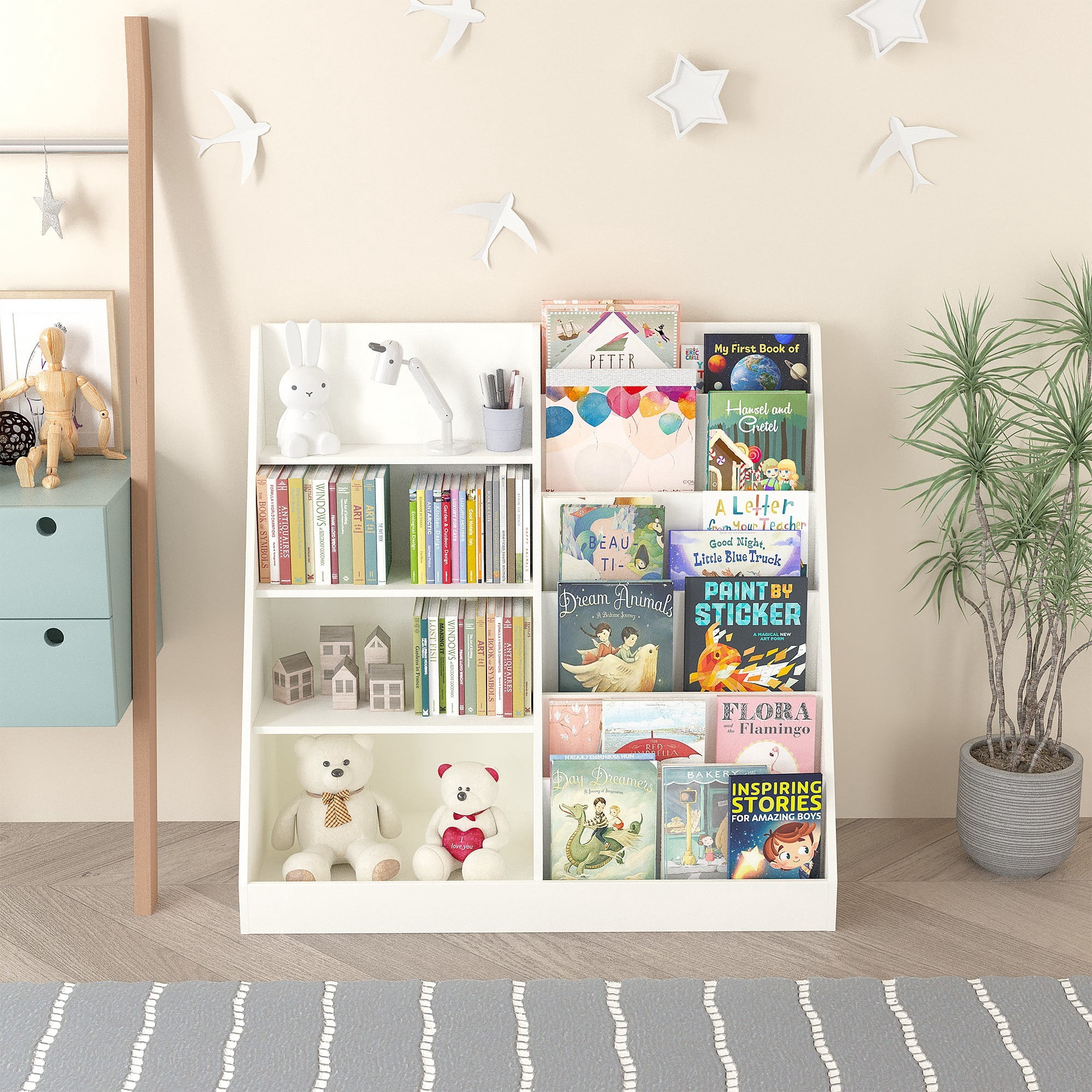 4-Tier Bookshelf,Book Display Shelves,Toy Storage Organizer for Kids Room Playroom Nursery,White 02