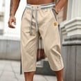 thumbnail image 5 of BRELIL Men Plus Size Capri Pants Drawstring Loose Fit Summer Casual Beach Vacation Shorts Lounge Trousers Solid Outdoor Travel Bottoms, Beige S, 5 of 5