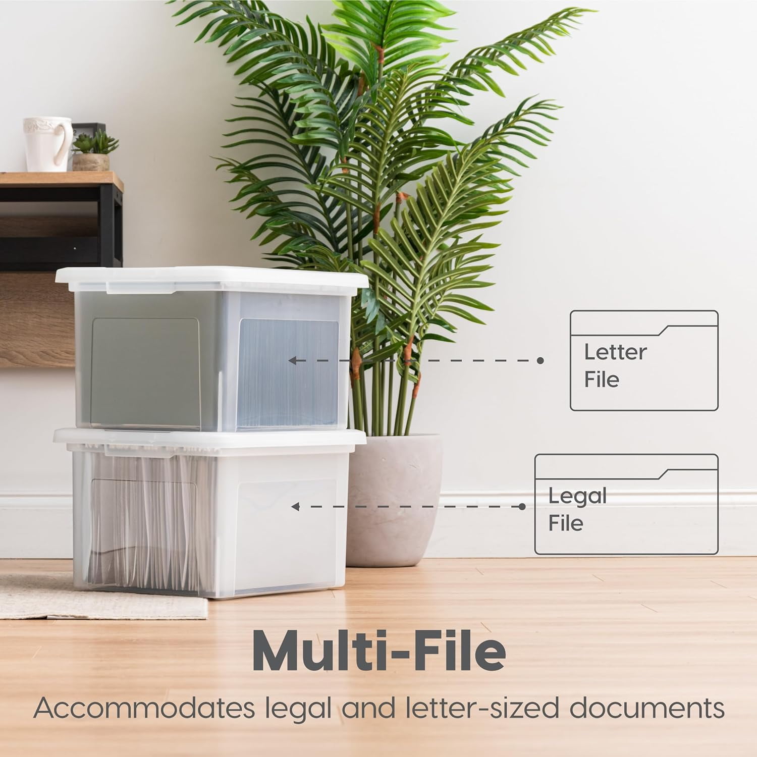 Librala File Box, Plastic File Organizer with Lids for Letter/Legal File, Portable Document Box For Moving, Storage Bin with Durable and Secure Lid, Stackable Nestable BPA-Free, Pearl 35 Qt. 4 Pack