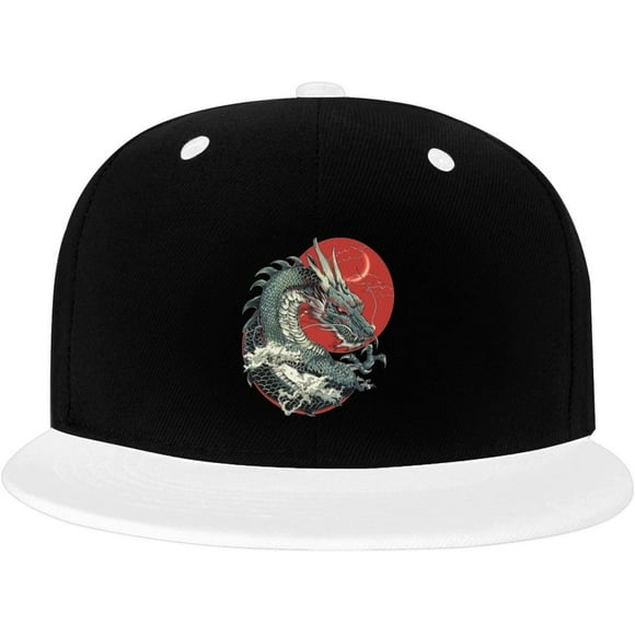 Chinese Dragon Hip Hop Hat Two Tone Flat Bill 6 Panel Cap Unisex