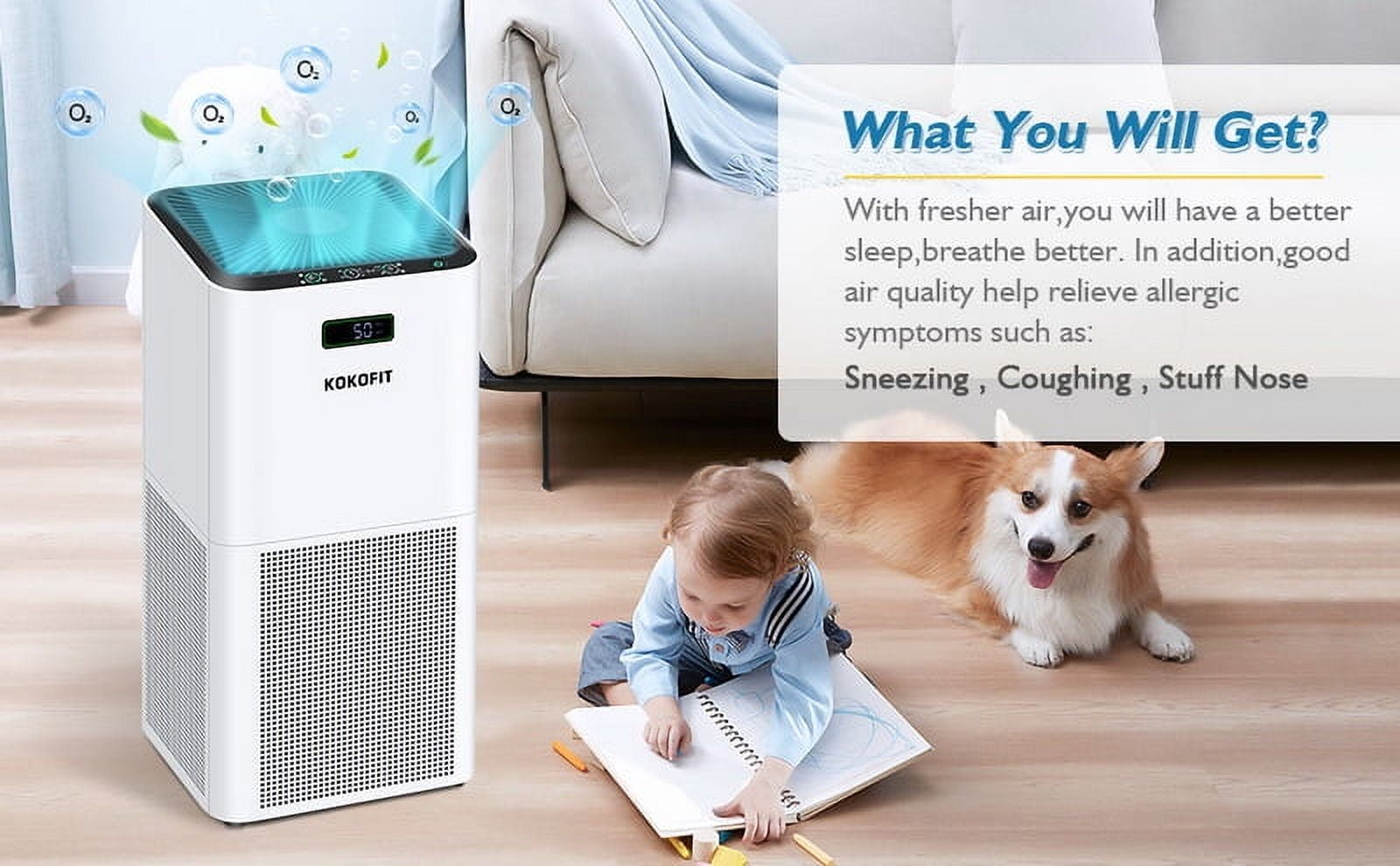Kokofit KJ 510B Air Purifier for Large Room with True HEPA Filter DI74