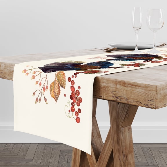 Double Sided Thanksgiving Winter Bird Table Runner 16" X 72",Fall Harvest berries, Autumn leaves,Reversible Festive Holiday Centerpiece