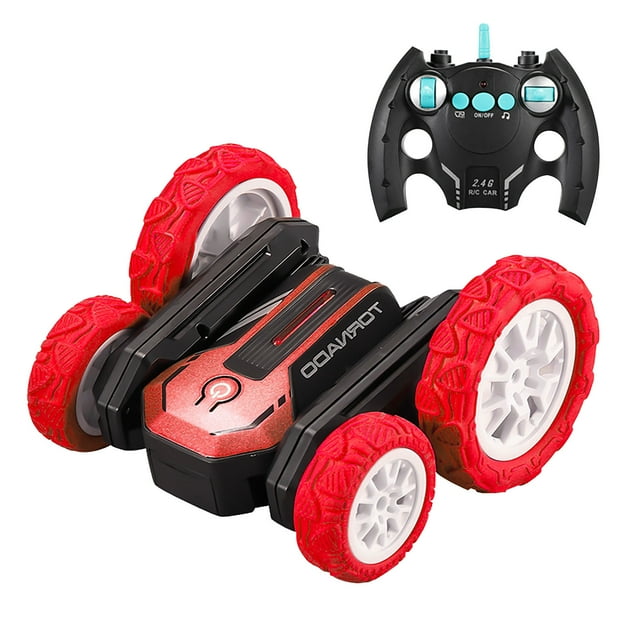 Partheme Novelty Toys 1 Counts Stunt Toy Car 2.4Ghz Remote Control Car Double Side Rotating Car Children's Toy Blue Green Red