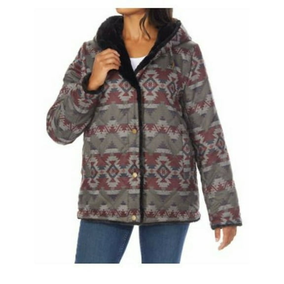 Pendleton Ladies' Reversible Faux Fur Printed Coat (Black, Small)