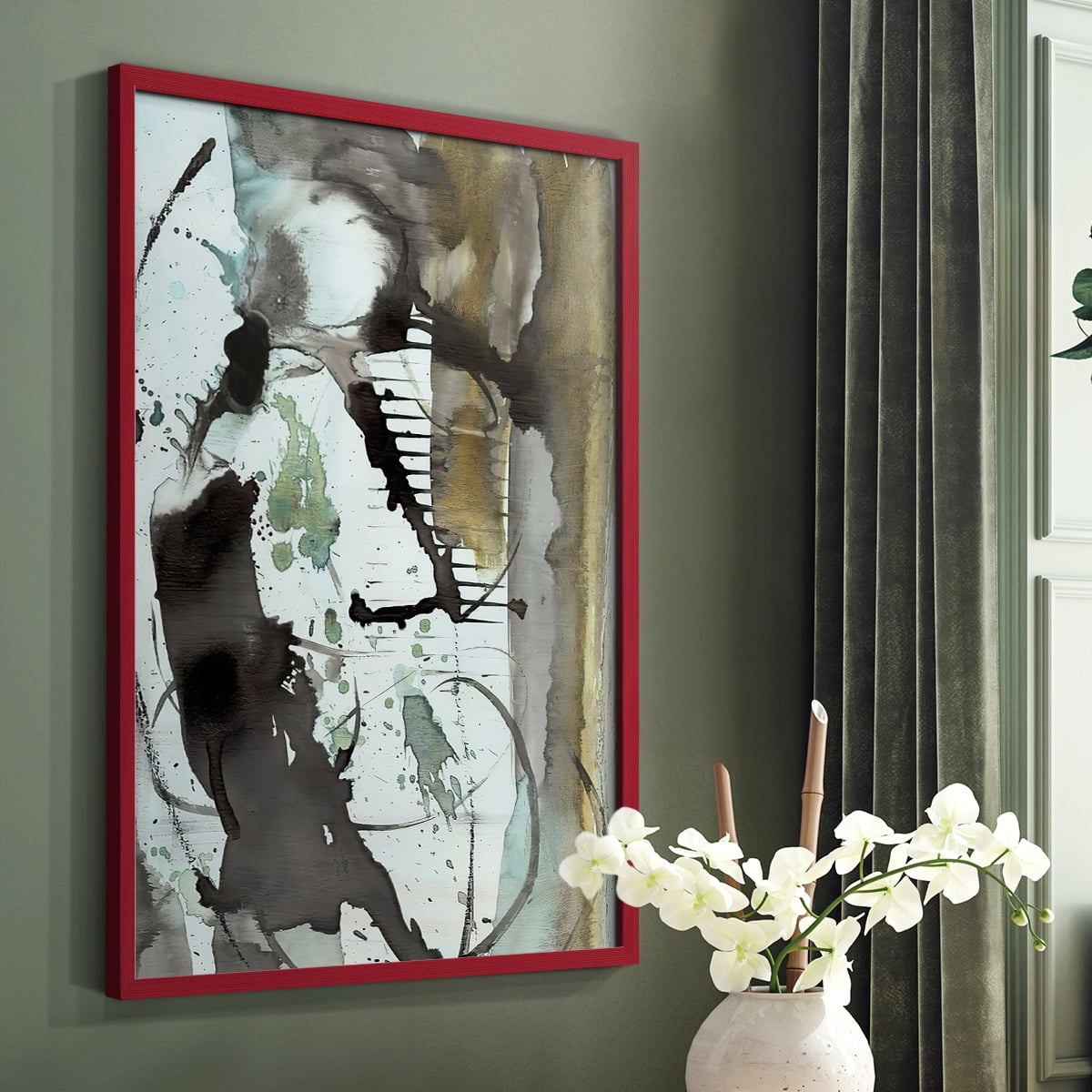 Lyrical Abstract I in Red Solid Wood 11 x 14 Framed Print