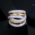 thumbnail image 2 of Luxury Multi-Tone Gold Plated Twist Lines Geometric CZ Engagement Bridal Ring, 2 of 9
