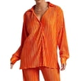 thumbnail image 2 of VISgogo - Conjunto de pantalones para mujer, blusa fruncida de manga larga con cuello en V y cuello de solapa + pantalones elásticos de longitud completa VISgogo moda, 2 of 9