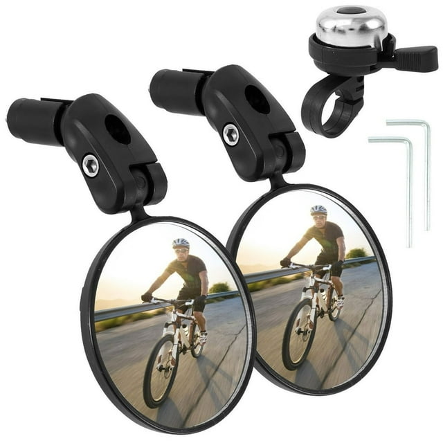2pcs Bike Rear View Mirror with Bicycle Bell Bicycle Handlebar Rearview Mirror Adjustable 360 degree Rotatable Wide Angle Convex for Mountain Bike