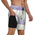 thumbnail image 3 of Haiem Lavender and Butterfly Mens Swim Trunks with Compression Liner 2 in 1 Swimming Shorts Stretch Swimwear Quick Dry,Board Shorts-Medium, 3 of 9