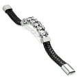 thumbnail image 2 of Stainless Steel Silver-Tone Bike Chain Black Leather Braided Mens Bracelet, 8.5", 2 of 2