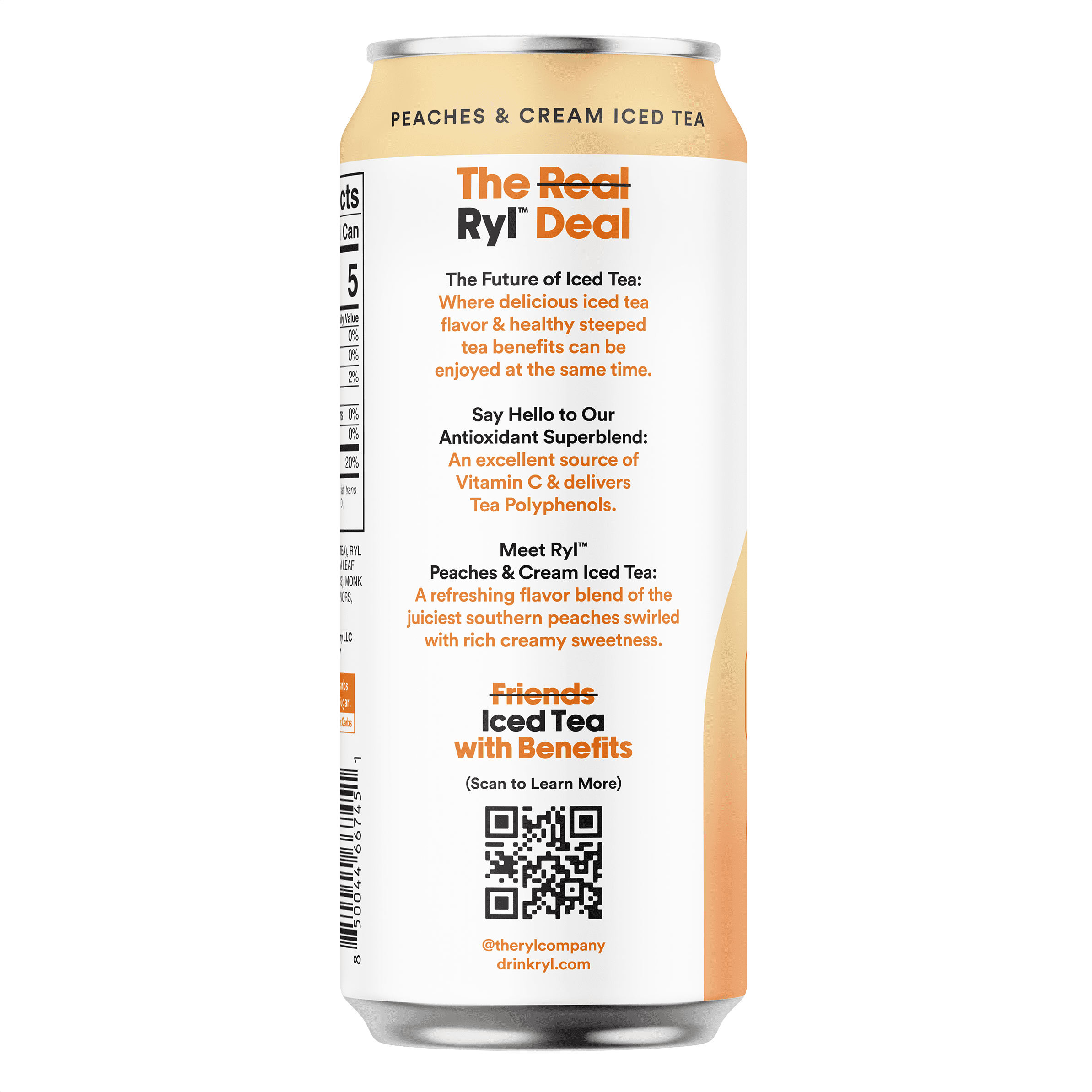 (2 pack) Ryl Iced Tea Peaches n’ Cream, Zero Sugar Black Tea, Antioxidant Superblend, 16 fl oz Ready-to-Drink Can