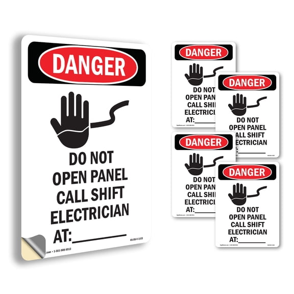 Do Not Open Panel Call OSHA Danger Vinyl Decal Label 7 Inch x 5 Inch - 5 Pack